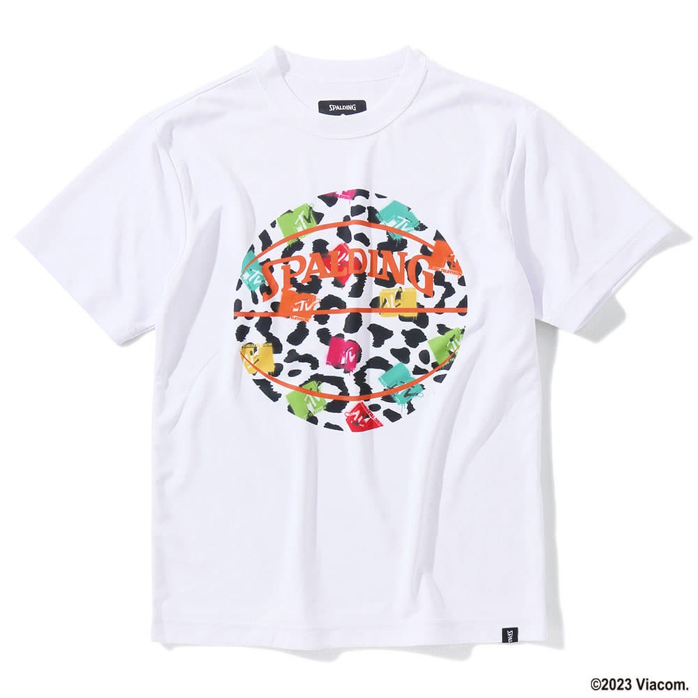 SPALDING ジュニア Tシャツ MTV レオパード ボールプリント ホワイト【SJT23062M】