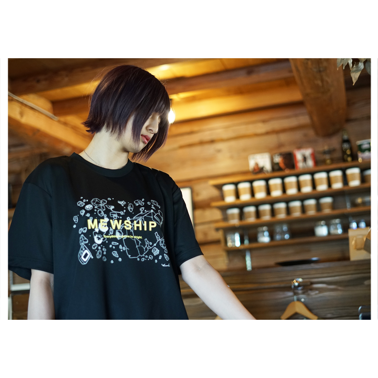 MEWSHIP LOFI GIRL clash S/S PL <Black×White×L.Green>