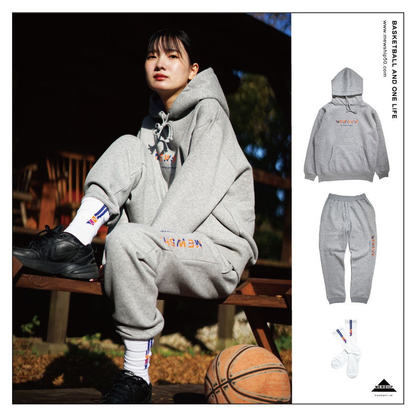 Mewship SLASH LOGO-GAP light sweat pants【Gray×Orange×Blue】