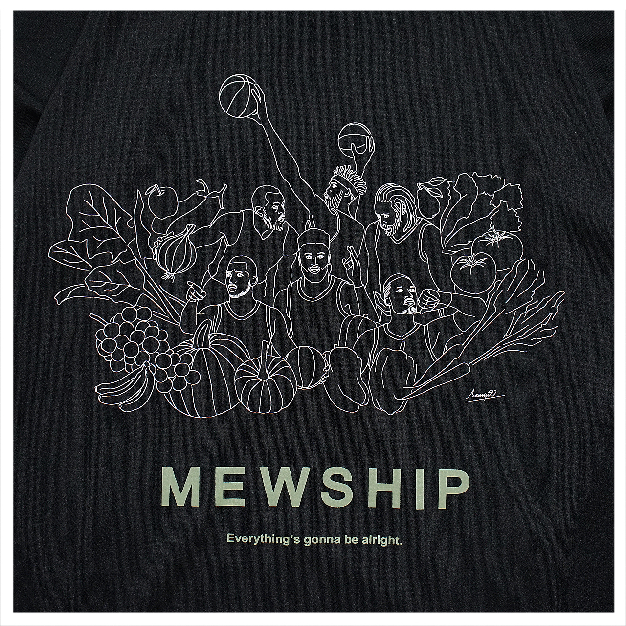 MEWSHIP Vegetable friends L/S PL <Black×White×P.Green>